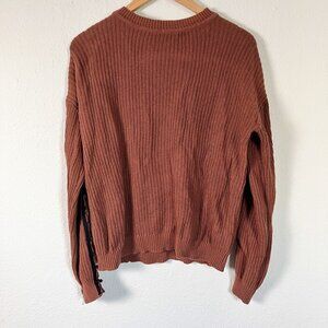 Gilded Intent Drop Shoulder Knit Sweater Rust Brown Sleeve Detail Size Small